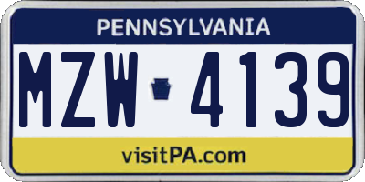 PA license plate MZW4139