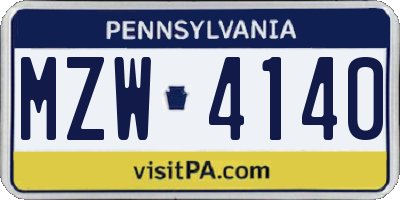 PA license plate MZW4140