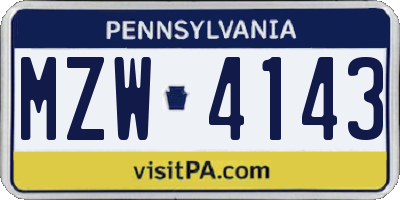 PA license plate MZW4143