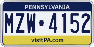 PA license plate MZW4152