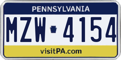PA license plate MZW4154