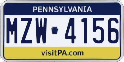 PA license plate MZW4156