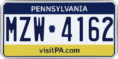 PA license plate MZW4162