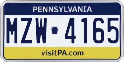 PA license plate MZW4165