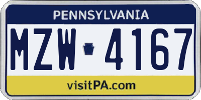 PA license plate MZW4167