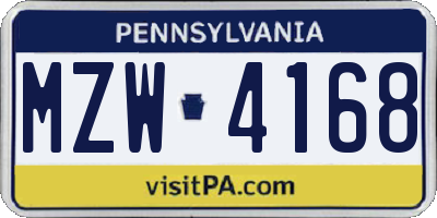 PA license plate MZW4168