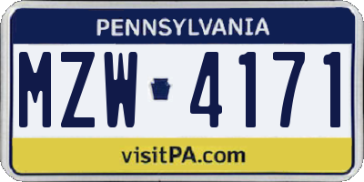 PA license plate MZW4171