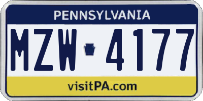 PA license plate MZW4177