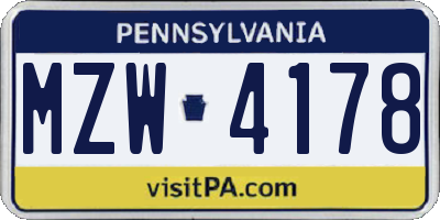 PA license plate MZW4178