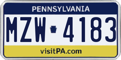 PA license plate MZW4183