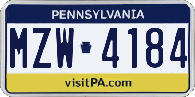 PA license plate MZW4184