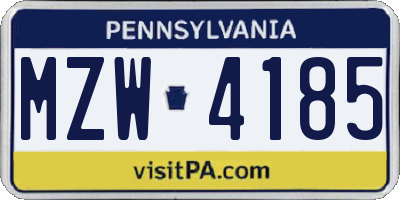 PA license plate MZW4185