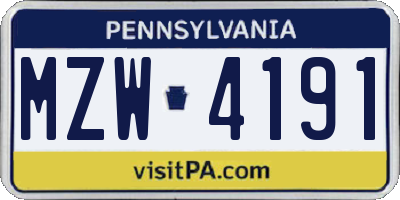 PA license plate MZW4191