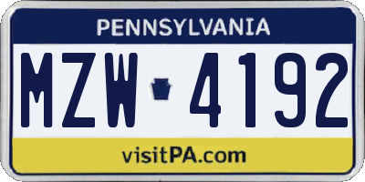 PA license plate MZW4192