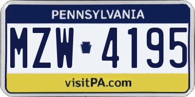 PA license plate MZW4195