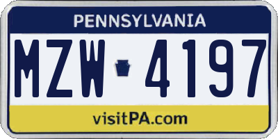 PA license plate MZW4197