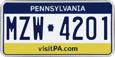 PA license plate MZW4201