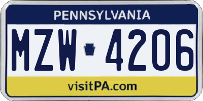 PA license plate MZW4206