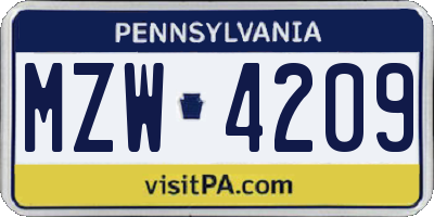 PA license plate MZW4209