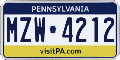 PA license plate MZW4212