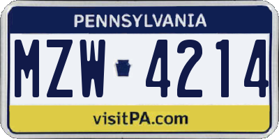 PA license plate MZW4214