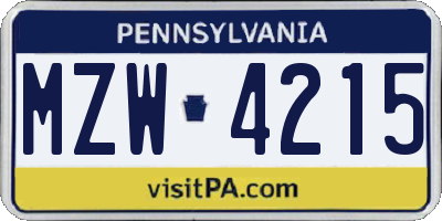 PA license plate MZW4215