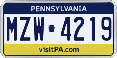 PA license plate MZW4219