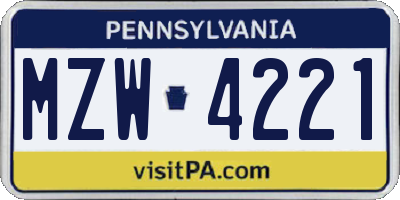 PA license plate MZW4221