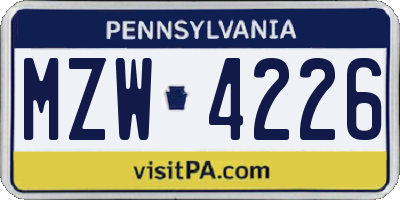 PA license plate MZW4226