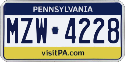 PA license plate MZW4228