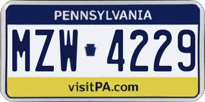 PA license plate MZW4229