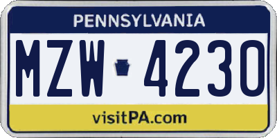 PA license plate MZW4230