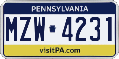 PA license plate MZW4231