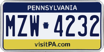 PA license plate MZW4232