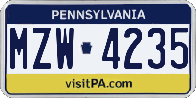 PA license plate MZW4235