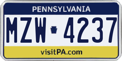 PA license plate MZW4237