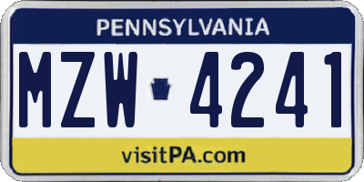 PA license plate MZW4241