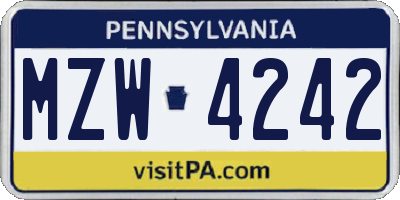 PA license plate MZW4242
