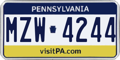 PA license plate MZW4244