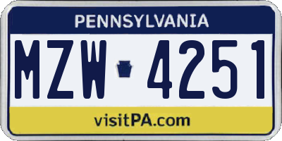 PA license plate MZW4251