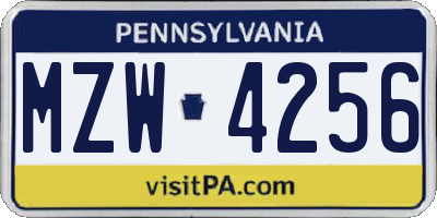 PA license plate MZW4256
