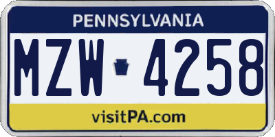 PA license plate MZW4258