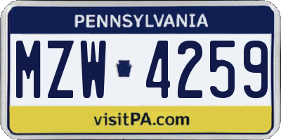 PA license plate MZW4259