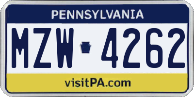 PA license plate MZW4262