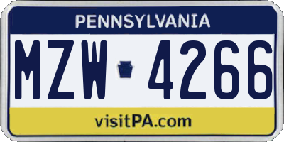 PA license plate MZW4266