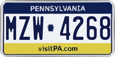 PA license plate MZW4268
