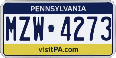 PA license plate MZW4273