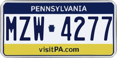 PA license plate MZW4277