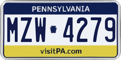 PA license plate MZW4279