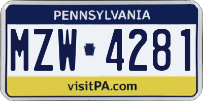 PA license plate MZW4281